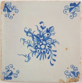 Antique Delft tile with fruit, 17th century