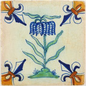 Antique Delft tile with a Fritallaria flower, 17th century