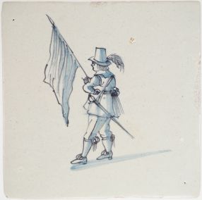 Antique Delft tile with a standard-bearer, 17th century