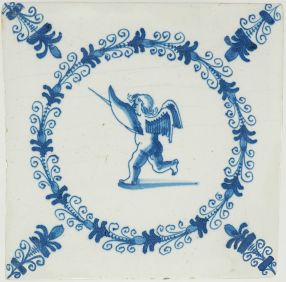 Antique Delft tile with a Cupid, 17th century