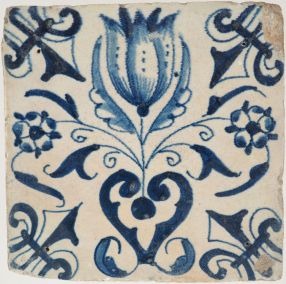 Antique Delft tile with a tulip hearth, 17th century