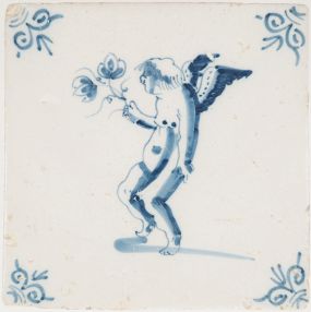 Antique Delft tile with a Cupid, 17th century