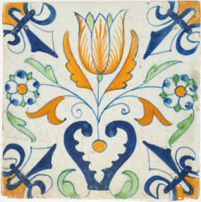 Antique Delft tile with a tulip hearth, 17th century