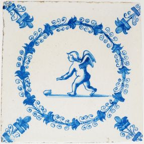 Antique Delft tile with a Cupid, 17th century