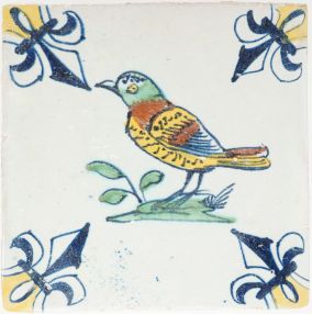 Antique Delft tile with a bird, 17th century