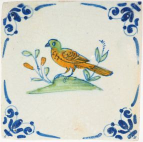 Antique Delft tile with a bird, 17th century