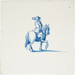 Antique Delft tile with a horseman, 17th century