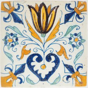 Antique Delft tile with a tulip heart, 17th century