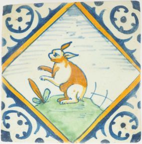 Antique Delft tile with a hare, 17th century