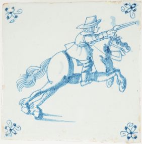 Antique Delft Tile – Charging Horseman 17th century – Spider Corners