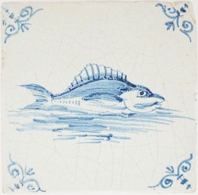 Antique Delft tile with a perch, 17th century