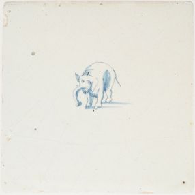Antique Delft tile with an elephant and no corner motif, 17th century
