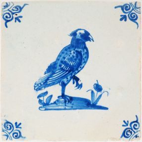 Antique Delft tile a with walking parrot, 17th century