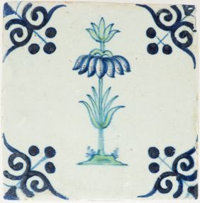 Atnqiue Delft tile with polychrome imperial crown, 17th century