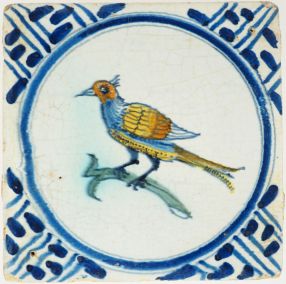 Antique Delft tile with a bird, 17th century