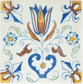 Antique Delft tile with tulip heart, 17th century
