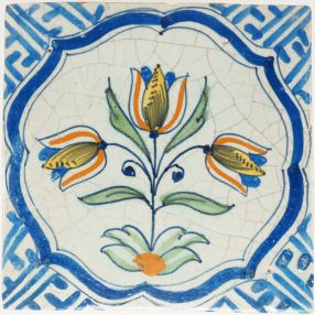 Antique Delft tile with tuips, 17th century