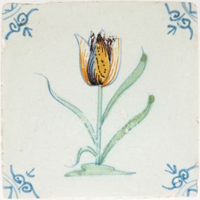 Antique Delft tile with a single tulip, 17th century