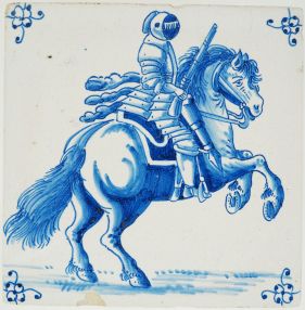 Antique Delft tile with a horseman, 19th century