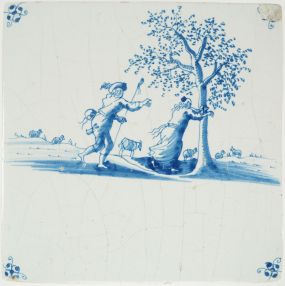 Antique Delft tile with Daphne and Apollo, 17th century