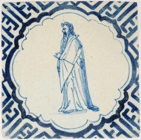 Antique Delft blue tile showing a Paulus the Apostle, 17th century