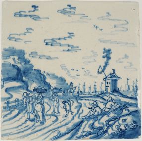 Antique Delft tile with a landscape, 18th century