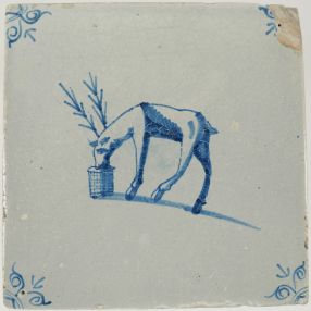 Antique Delft tile with a stag, 17th century