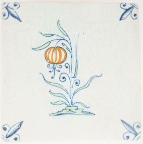 Antique Delft tile with a Turkish lily, 17th century