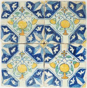 Antique Delft wall tiles set of four with orange apples 17th century
