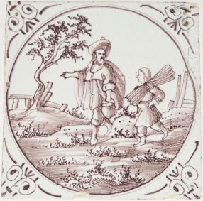 Antique Delft tile with Abraham and Isaac, 18th century