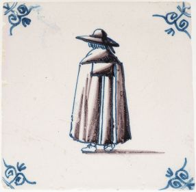 Antique Delft tile with a monk or priest, 19th century