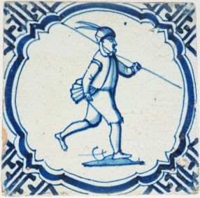 Antique Delft wall tile with a huntsman, 17th century