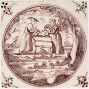 Antique Delft biblical tile depicting the Circumcision of Jesus, 18th century