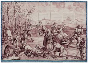 Antique Delft tile with a winter landscape, 18th century