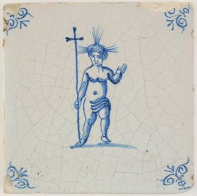 Antique Delft tile with the Christ Child, 17th century