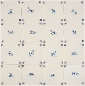 Hand-painted Delft tiles with animals in the 17th century style - P-1 series / 1-16 tiles