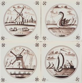 Hand-painted Delft tiles with landscapes in a circle - P-11 - painted in manganese on Poarte E - Photo 3