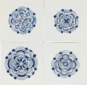 Hand-painted Delft tiles with Roses in blue - P-12 - painted on Poarte E base shade and enhanced with pinholes. photo 2