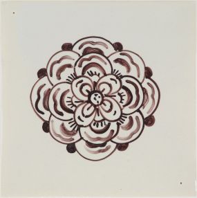 Hand-painted Delft tile sample with roses, painted in manganese and enhanced with pinholes