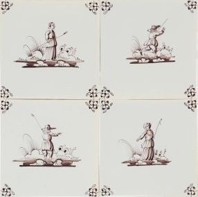 Hand-painted Delft tiles with shepherds - Field of 4
