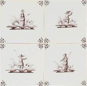hand-painted Delft tiles with shepherds in manganese P-14 photo 2
