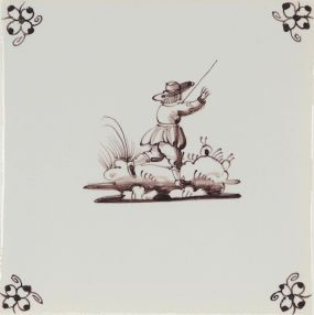 P-14 Hand-painted Delft tiles sample with shepherds painted in manganese photo 1