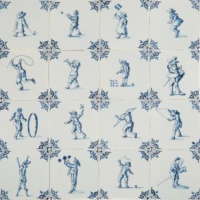 Hand-painted Delft tiles with child's play scenes - Poarte P-2 series - 16 tiles