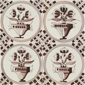 Hand-painted Delft tiles with Flower Pots in blue- Poarte P-20 series / 4 tiles