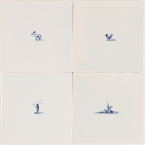 Hand-painted Delft tiles with small scenes in blue - Poarte P-8 series
