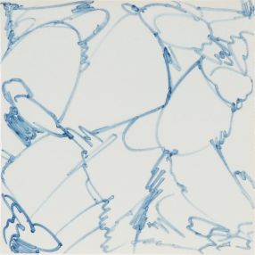 Hand-painted Delft tile sample with a marble pattern painted in blue