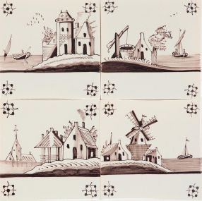Hand-painted Delft tiles with Islands painted in manganese