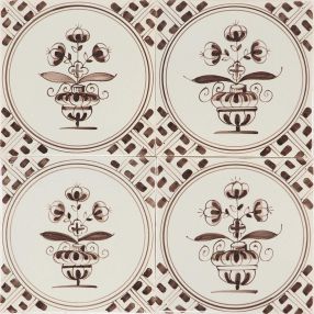 Hand-painted Delft tiles with flower pots, painted in blue and decorated with wanli corner motifs. Field of 4
