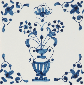 Hand-painted Delft tile sample with buttercups painted in polychrome