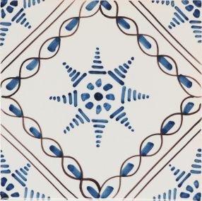 Hand-painted Delft tile sample depicting chain stars pattern - P-59